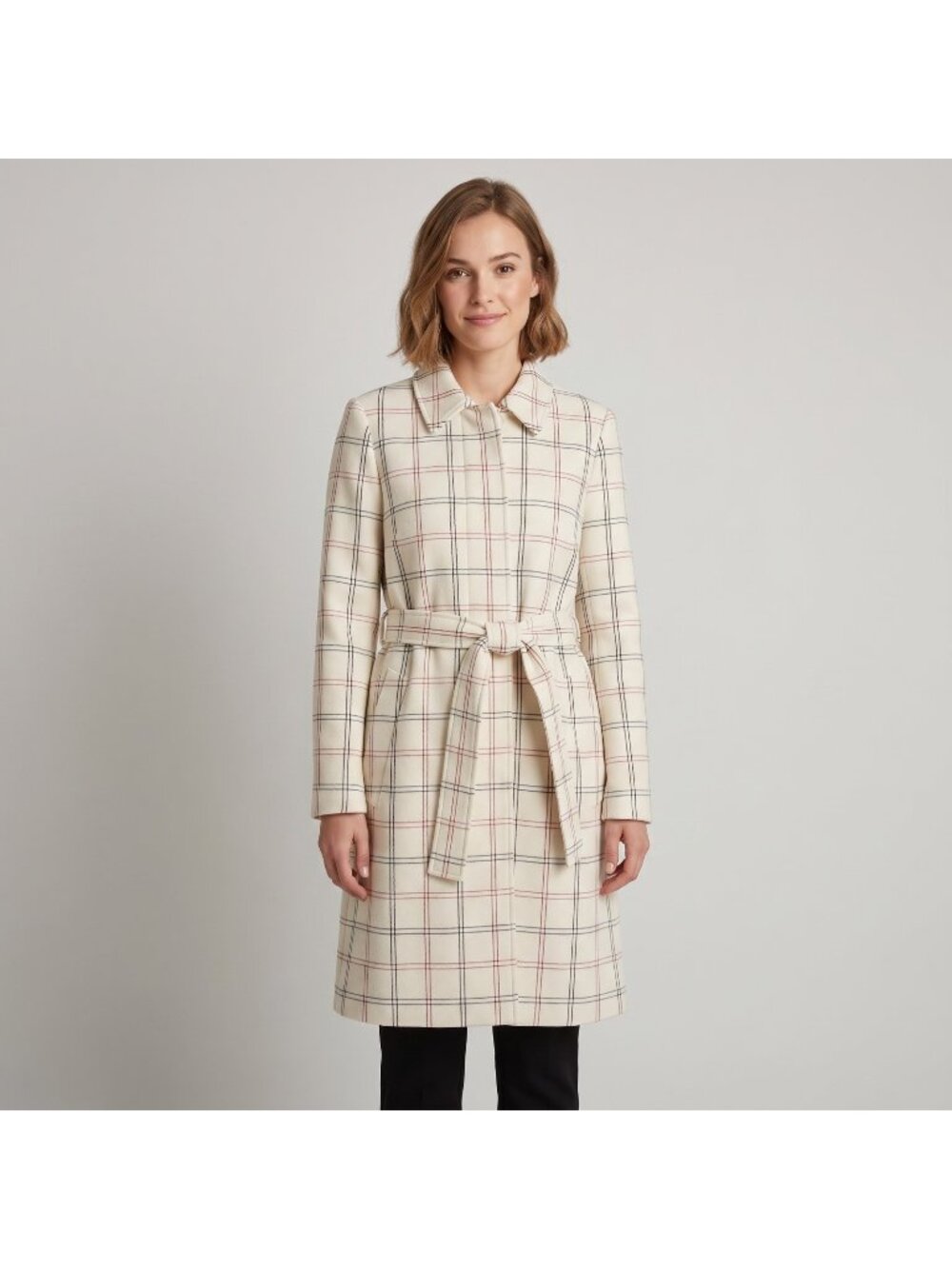 Theory Women's Bozetta Ivory Checkered Plaid Wool Coat in size L NWT MSRP $895
